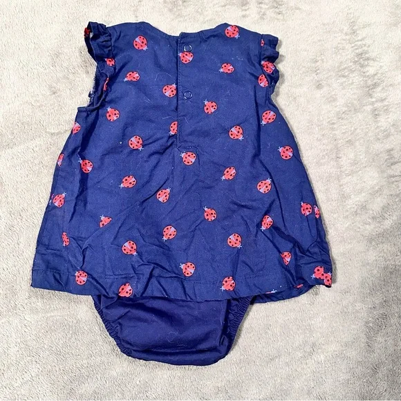 Just One You Carters Baby Girl Ruffled Sleeve Navy Blue Ladybug Dress - 9 Months - Picture 2 of 5
